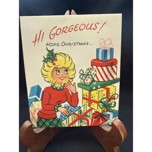 Vintage Unused Mechanical Xmas Greeting Card Peek-a-boo Gift Box